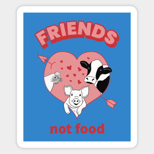 Friends not food quote with cute chicken, pig, and cow cartoons Sticker